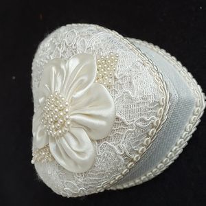 New !! Bridal Gift Box Heart Shape Ivory  Flower Beads, Lace